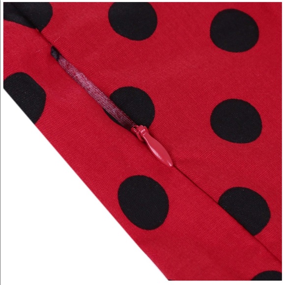 Retro 1950s Red & Black Polka Dotted Halter Dress - Picture 4 of 5